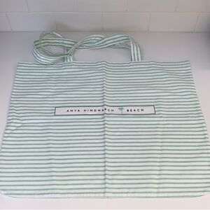 ANYA HINDMARCH Rare Green And White “Beach” Canvas Reusable Large Tote Bag NWT